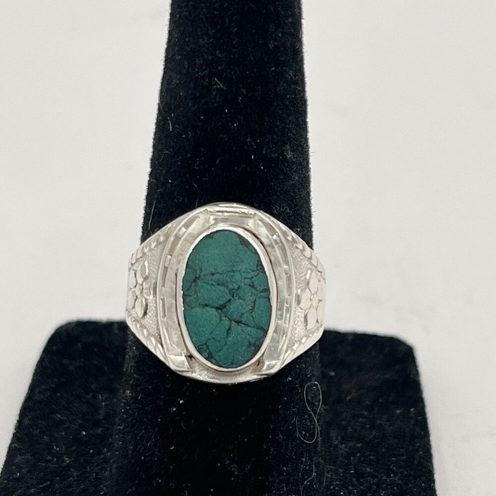 Navajo Handmade Ring 925 Sterling Silver Spiderweb Turquoise Native Artist 30’s